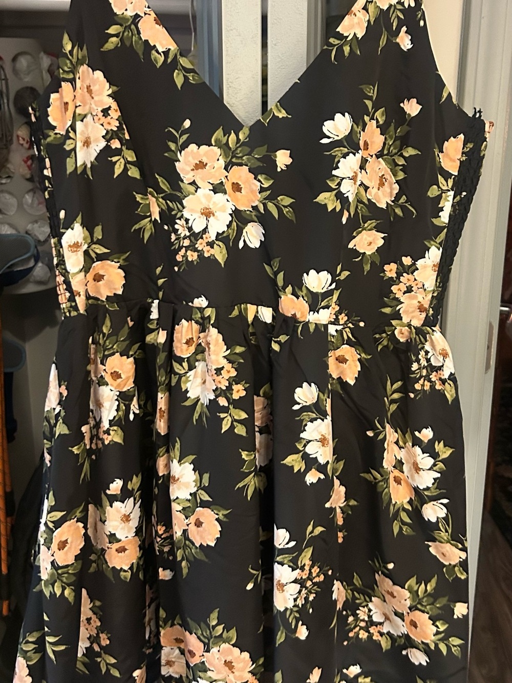 Old Navy Black Floral Occasion Dress with Peach Blooms